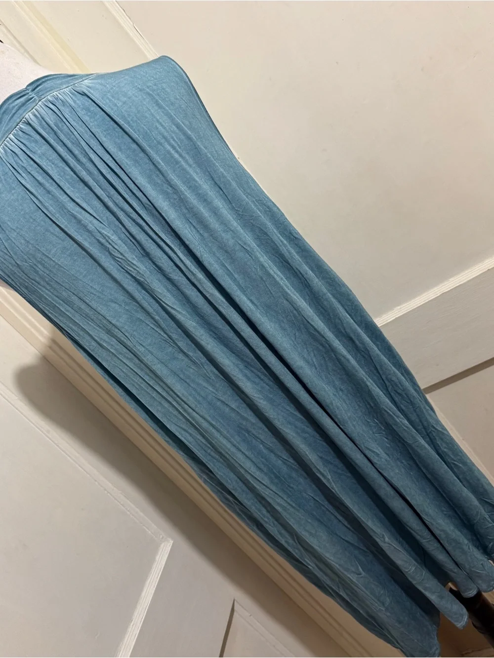 Umgee Light Blue Sleeveless Denim-Style Dress with Lace Trim